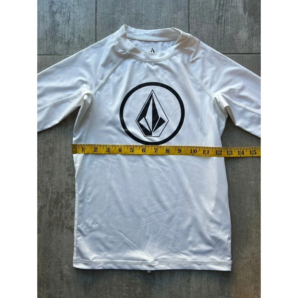 VOLCOM Boys Youth LIDO White Short Sleeve Rashguard Sun Protection UPF 50+ M 10